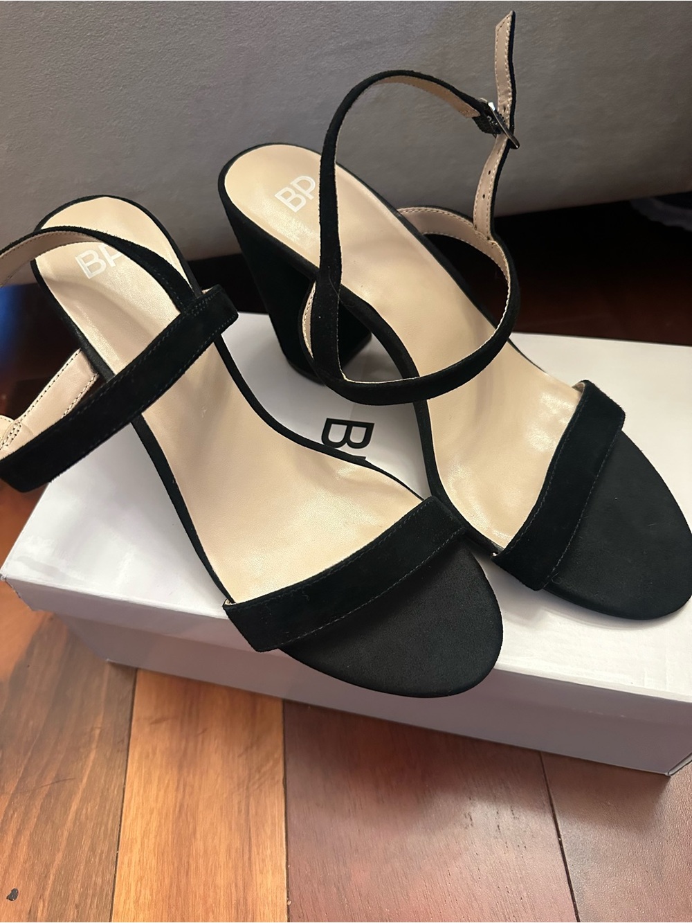 Nordstrom BP Black Suede Ankle-Strap Block Heel Sandals